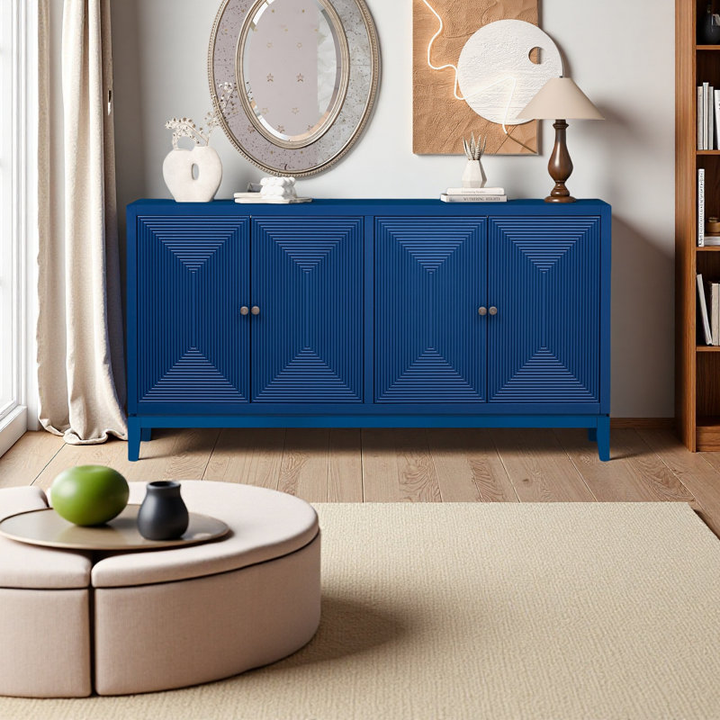 Buffet élégant avec rangement à lignes verticales, Bleu