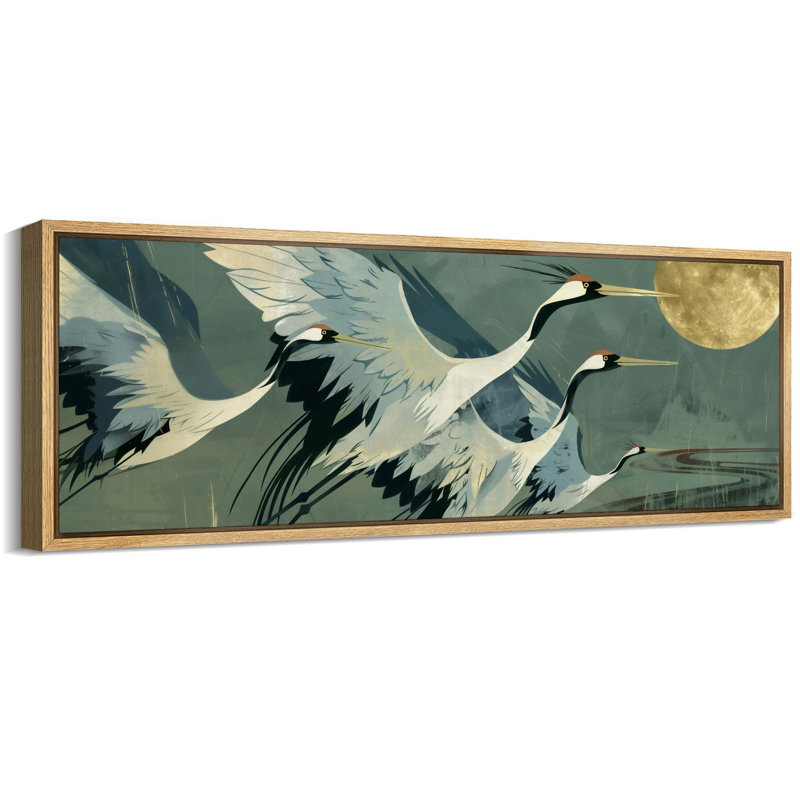 «Crane Heron Bird Elegant Cranes in Flight Birds», reproduction d'art moderne sur toile extra large, H 20 po x l 60 po
