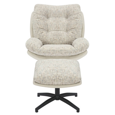 Cedrie Upholstered Swivel Accent Chair with Footstool