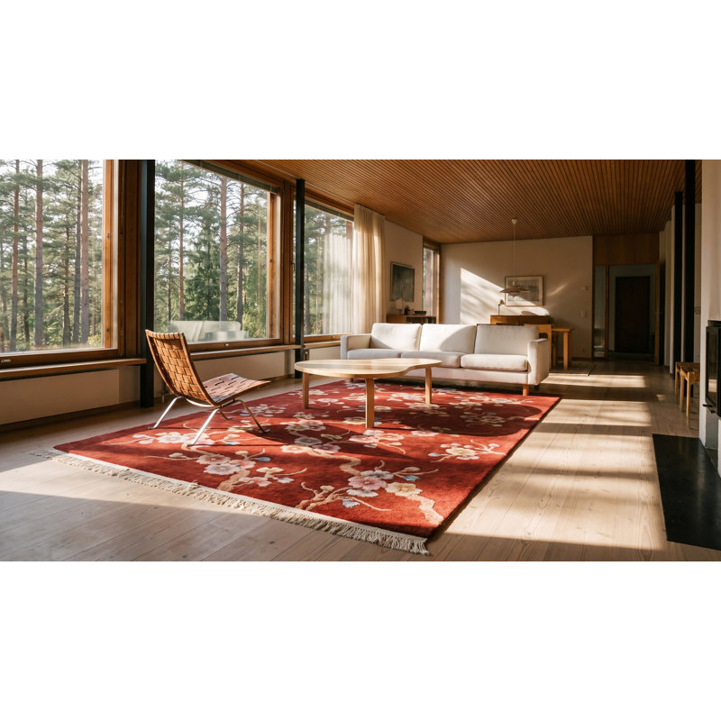 Tapis rouge antique en laine Art Deco