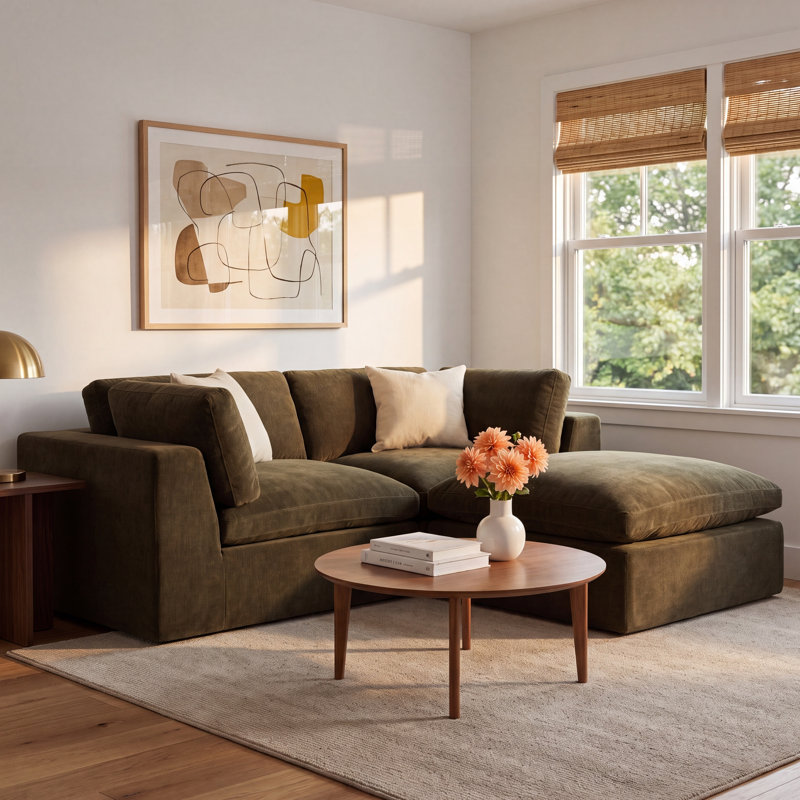 Calder Nook Modular Sectional Dark Green, Green Polyester