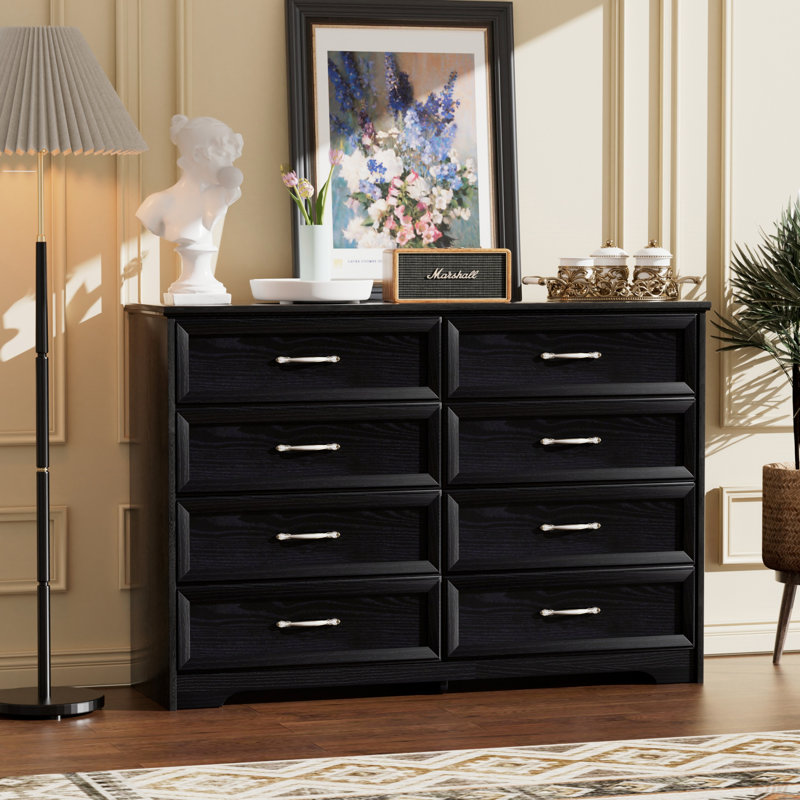 Commode de chambre à coucher avec 8 tiroirs Ahmadou Huffine, Noir