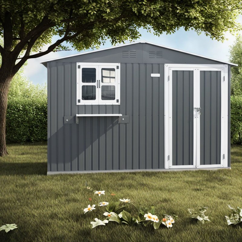 Remises spacieuses, remise de jardin moderne en métal de 10 pi x 8 pi pour la cour arrière