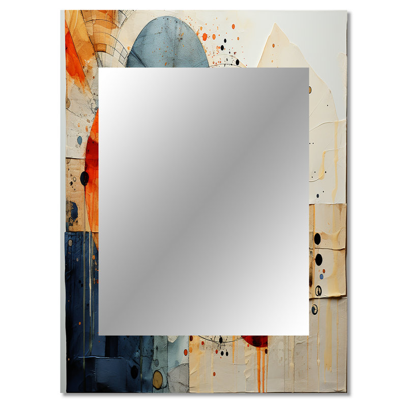 Technique mixte - miroir unique spirales abstraites, grand miroir mural bleu sarcelle, impression d'art en métal