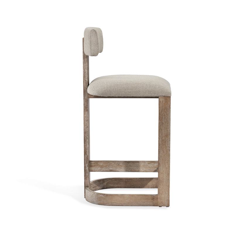 Brooklyn Upholstered Stool with Solid Wood Frame, Flax Polyester/ Autumn Brown Frame