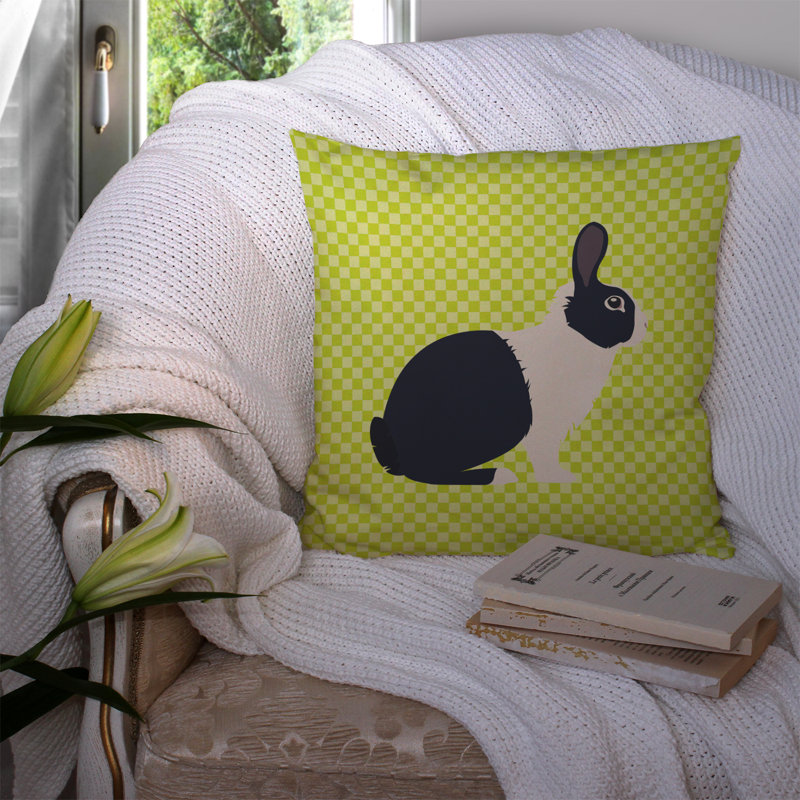 Coussin décoratif pour l’extérieur avec chèque de lapin néerlandais, Vert, 14 po x 14 po