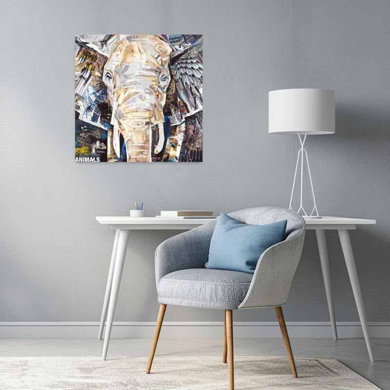 Art éléphant contemporain, H 24 po x l 24 po