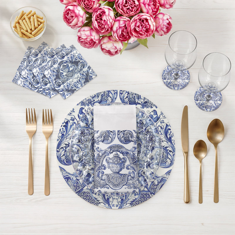 Royal Delft William And Mary Cotton Sateen Cocktail Napkins, Blue