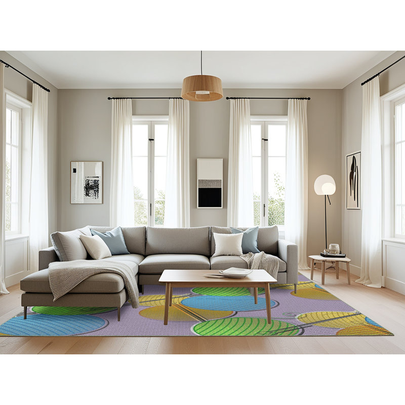 Tapis vert/bleu à motifs, Rectangle 8 pi x 10 pi