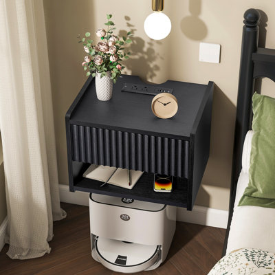 Ensemble de 2 tables de chevet flottantes avec station de charge, table de chevet noire pour chambre à coucher, P 15,9 po x l 12,4 po x H 11,8 po