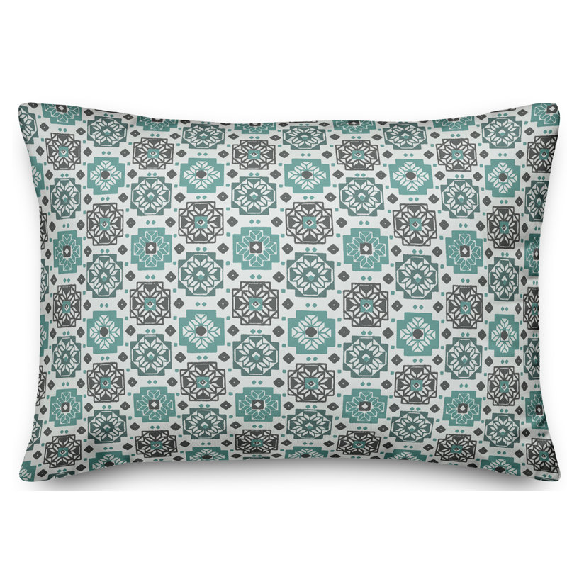 Square Flowers Geometric Reversible Throw Pillow, Blue/Green/Gray