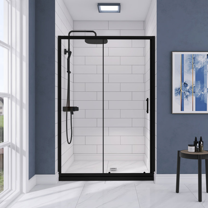 46.5"-48" W x 72" H Single Sliding Framed Shower Door | 1/5" (5mm) Upgrade Explosion-Proof  Tempered Glass | Aluminum Alloy Frame | Safe, Magnetic,Explosion-Resistant, Clear & Stylish, Sturdy & Durable