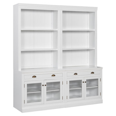 83.4"Tall Bookshelf Suite with LED Lighting, Modern Bookcases with Glass Doors and Drawers,2-Piece Set Storage Bookcase Suite with Open Shelves for Living Room,Home Office