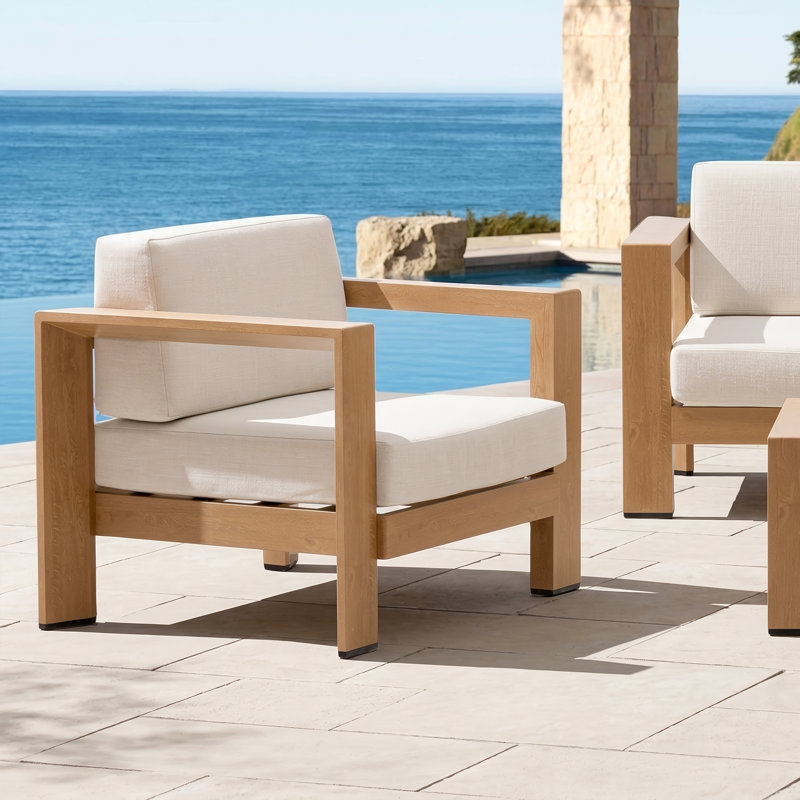 Quick-Assembly Outdoor Aluminum Chair ,Wood-Grain Veneer chair for Patio, Wide Armrest Triangular Aluminum Tube Chair