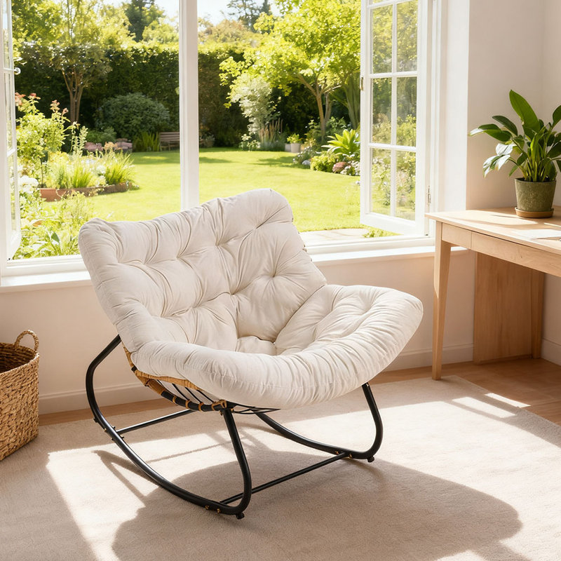 Fleece Fabric；Iron Rocking Chair, Beige