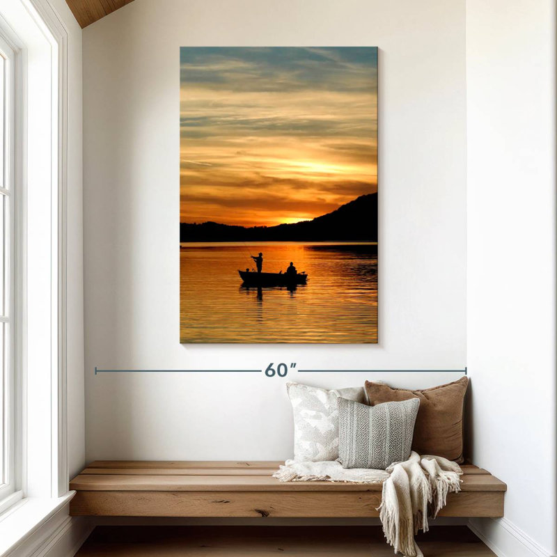 Silhouette de pêche au coucher du soleil de Senne, H 48 po x l 32 po