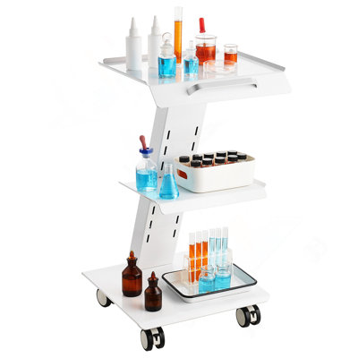 Chariot de laboratoire, chariot de laboratoire roulant avec prise intégrée, chariot mobile en métal à 3 couches, chariot de transport roulant sur plateau avec roues pivotantes, capacité de poids de 220 lb, pour le laboratoire, la clinique, la beauté et le salon