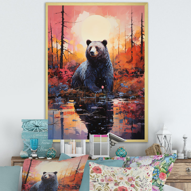 «A Bear In A Dreamy Retreat», reproduction sur toile, H 20 po x l 12 po x P 1 po, Encadrement doré