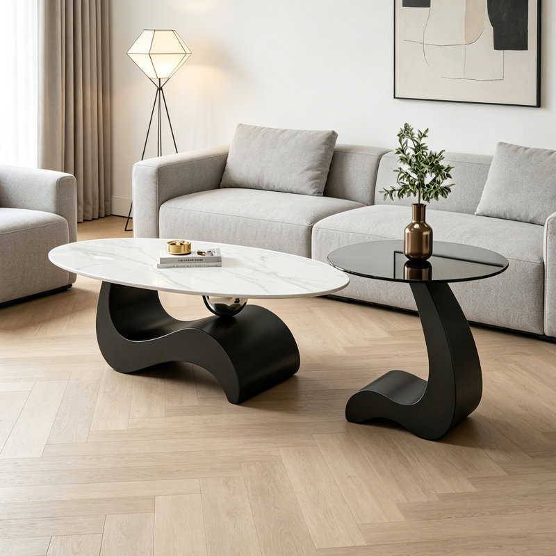 Table basse Italian Minimalist, Blanc / gris / transparent, H 15,74 po x L 47,24 po x l 23,62 po