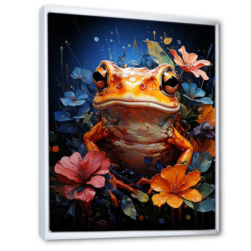 «Expressionist Flower Frog» sur impression sur toile, H 44 po x l 34 po x P 1,5 po, Cadre flottant blanc