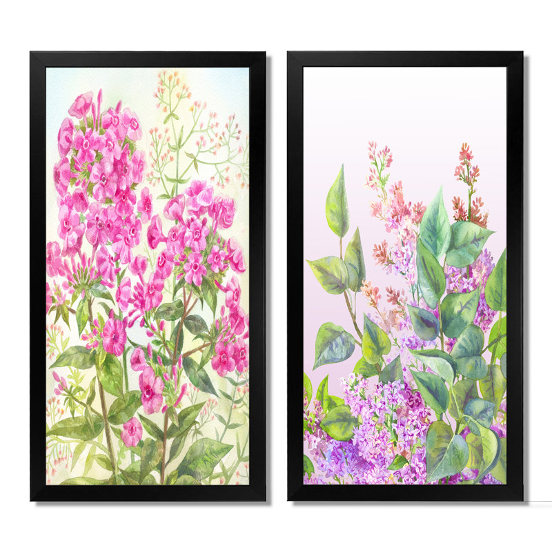 Fleurs de lilas mauves - ensemble de 2 peintures sur toile, H 20 po x l 24 po x P 1 po, Cadre photo noir