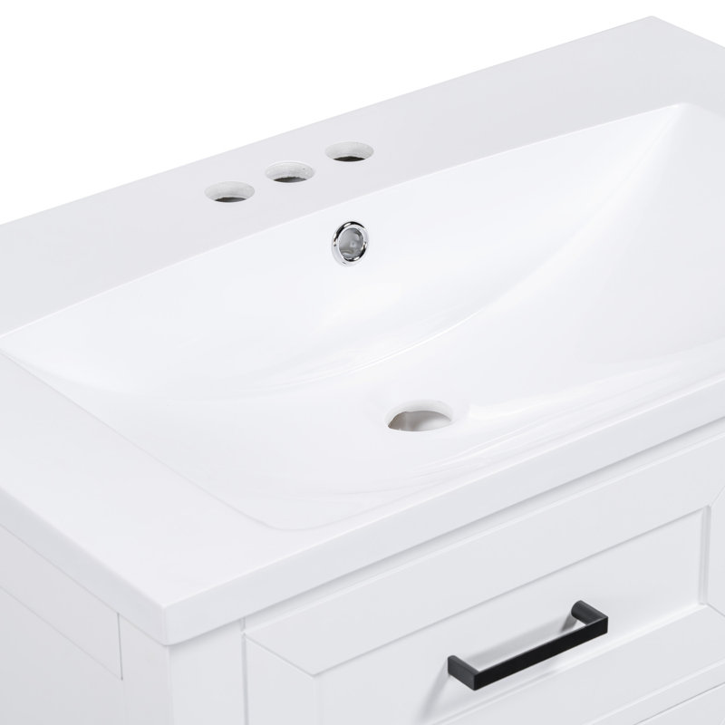 Meuble-lavabo moderne 30 po - Armoire blanche avec lavabo, tiroirs et tablettes, Blanc