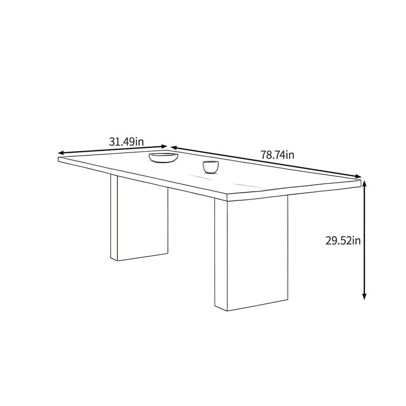 Table de salle à manger chaleureuse en bois massif, H 29,52 po x L 78,74 po x l 31,49 po