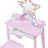 Teamson Kids Little Princess Star 2-pc. Wooden Vanity Table & Stool with LED Mirror, Storage Drawer & Organizer Bins