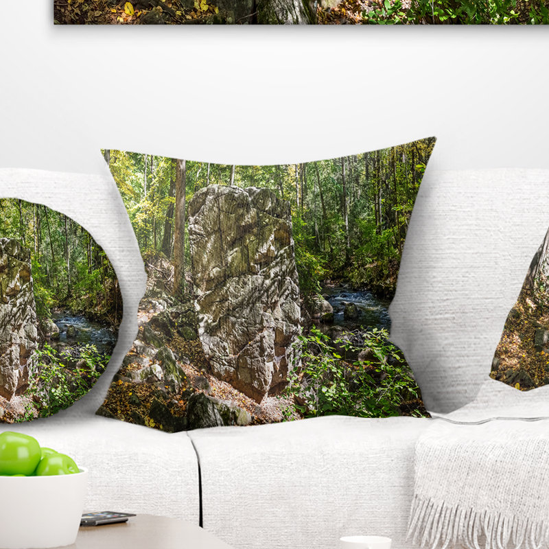 Huge Rock in Black River Shore - Coussin à imprimé paysage, 16 po x 1 po, Carré
