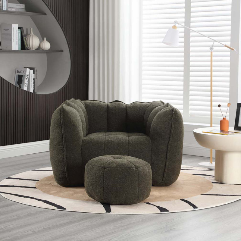 Fauteuil ean Bag avec repose-pieds, Chenille vert foncé foncé