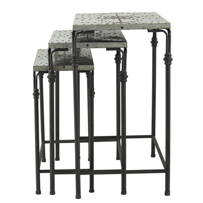 Galvanized Nesting Tables Of 3 For Home Side And Balcony Plant Stands, Iron Metal Structure, 15.8 Lbs Decor As Stands Or Tables, Construction,