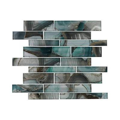 Myst Brick Joint Agate Inspired Polished Glass Wall Mosaic Tile