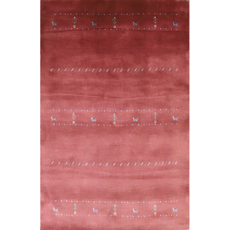 Handmade Red Gabbeh Indian Area Rug 5x8