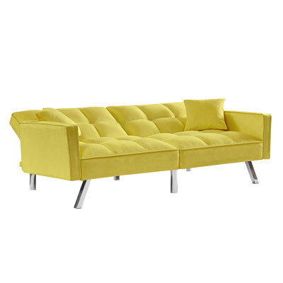 Kweon 74.41'' Wide Velvet Tufted Loveseat Sofa Bed With Metal Legs,Sleeper Sofa Couch