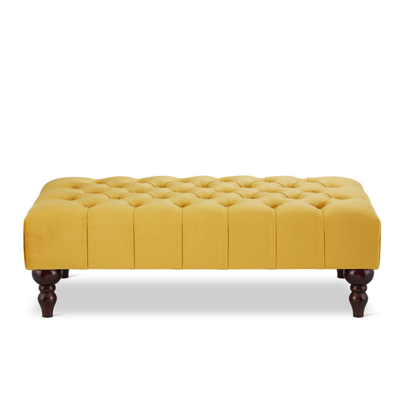 Ainura 80cm Wide Velvet Tufted Rectangle Solid Colour Cocktail Ottoman, Honey, Brown/Nut