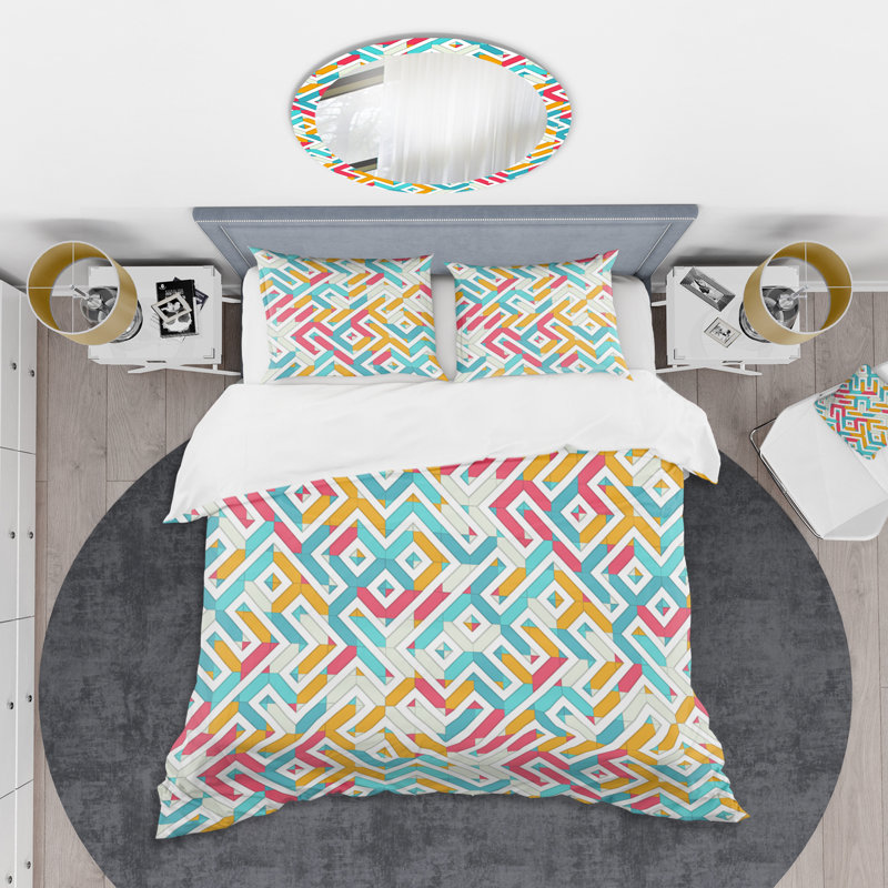 Full/Queen Blue and Gray Abstract Microfiber Duvet Cover Set