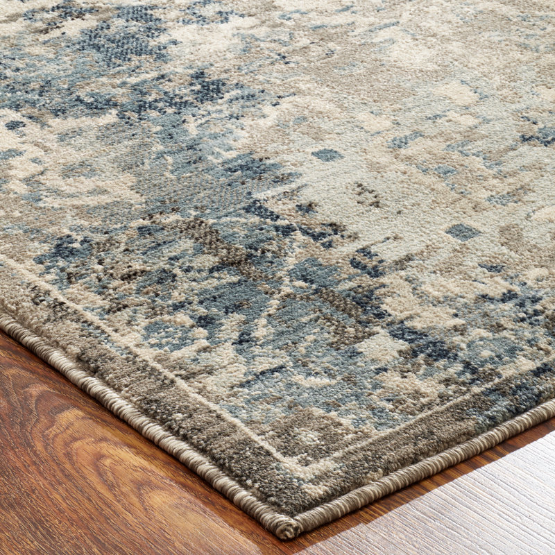 Tedford Abstract Area Rug in Ivory/Blue, Runner 2'6" x 10'