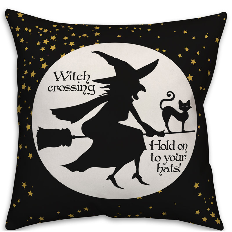  Witch on Broom Throw Pillow, Indoor Use Only, 16" x 16"
