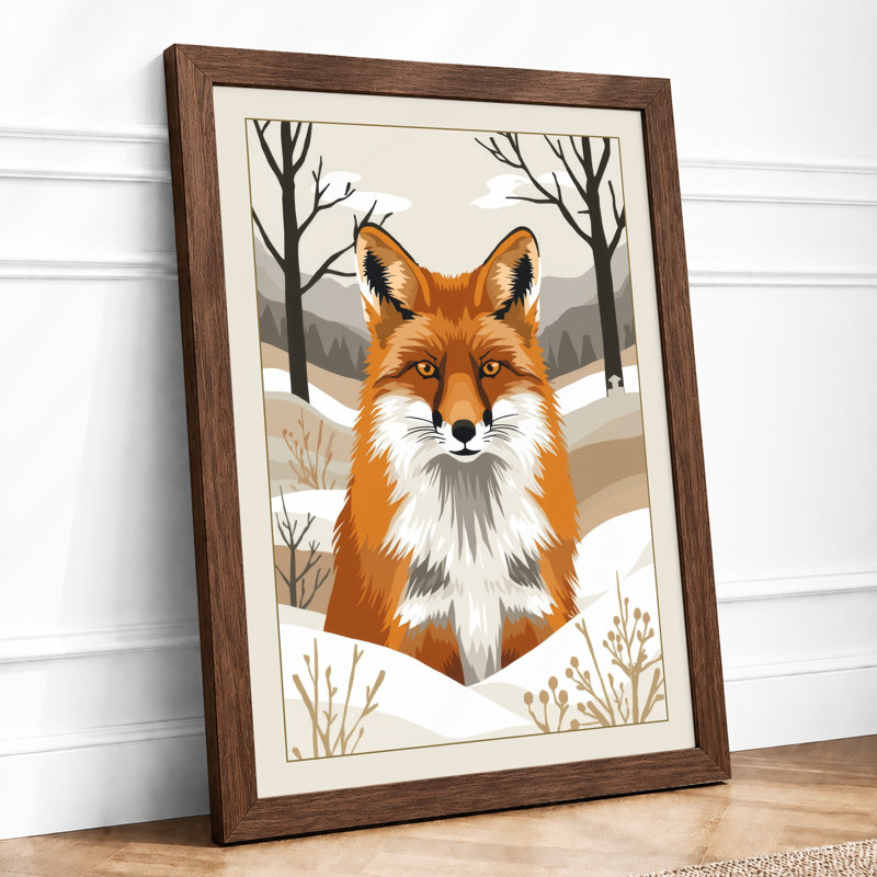 Fox in Winter Modern - Framed Print, Walnut, A3 - 42.0 x 29.7 cm
