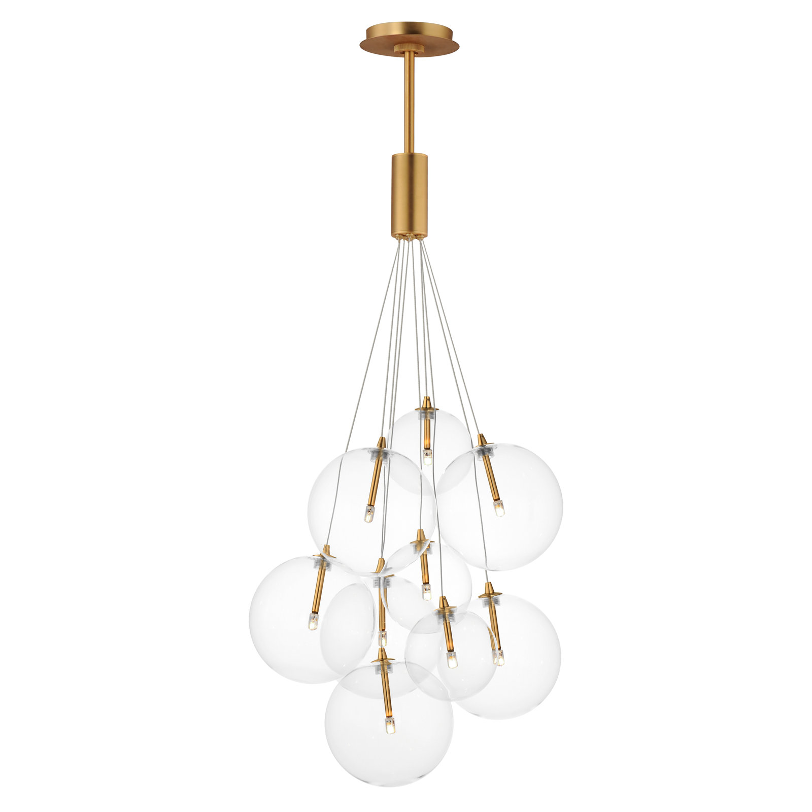 Alhowra 9 Light Glass Steel Dimmable Pendant, Clear, Gold