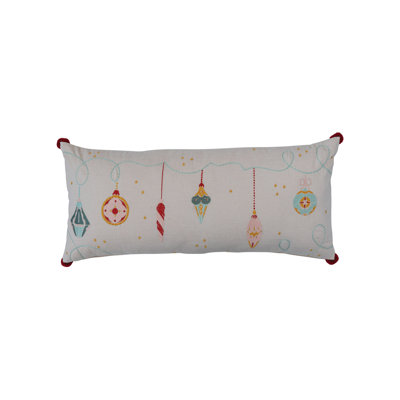 Coussin en coton avec broderies et pompons