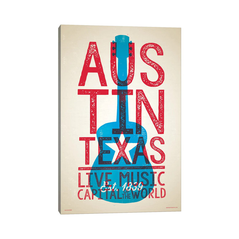 «Austin Live Music Capital Of The World», art textuel sur toile tendue, H 40 po x l 26 po x P 1,5 po