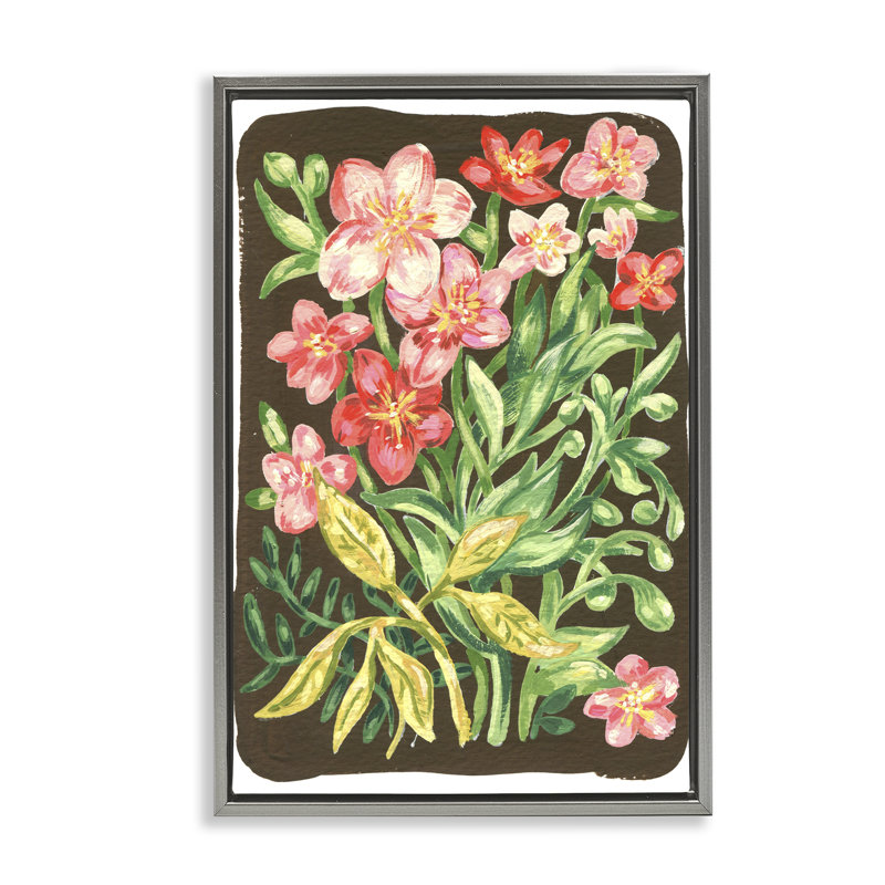 Fleurs de jardin sur cadre flottant brun, design par Hannah Moren, Cadre flottant gris lustré, H 25 po x l 17 po