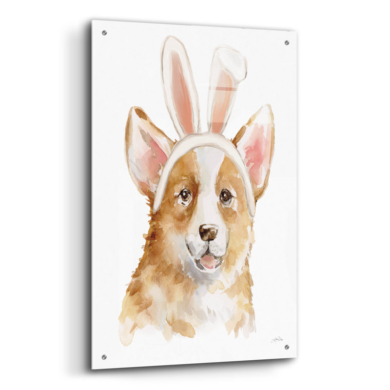«Pâques Corgi» par Katrina Pete, art mural en verre acrylique, H 36 po x l 24 po x P 0,2 po