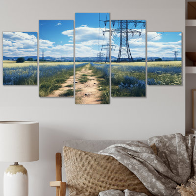 Power Lines Electric Horizons II - Power Lines Canvas Art Print - 5 Panels