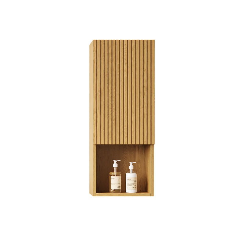 Armoire étroite de 35 po de hauteur pour salle de bain - fixée au mur avec porte et tablettes en chêne, espace compact haut, petit rangement