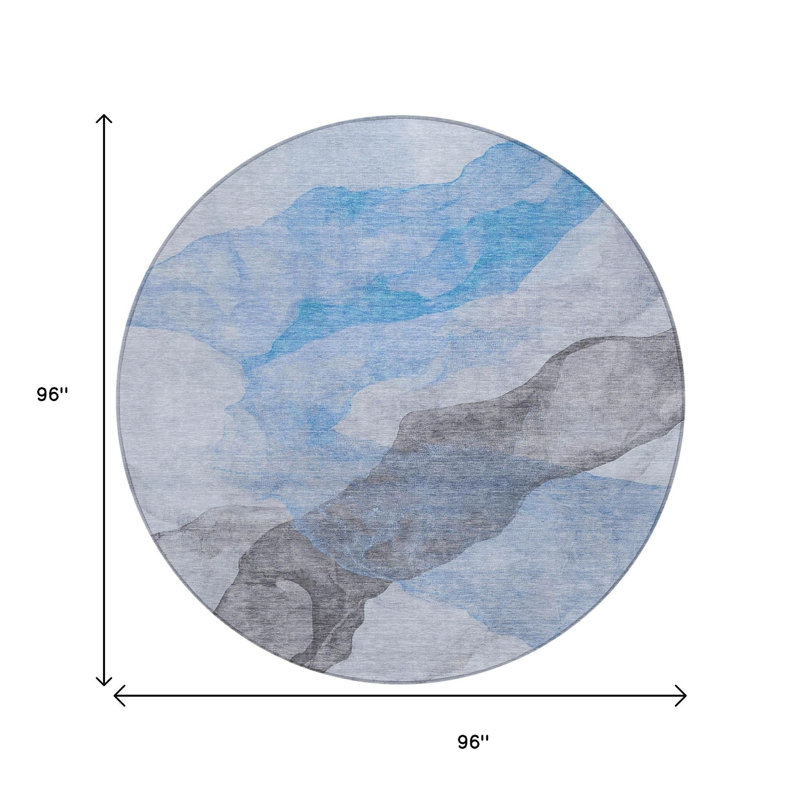 Tapis extérieur rond lavable abstrait bleu ciel et gris 8 pi