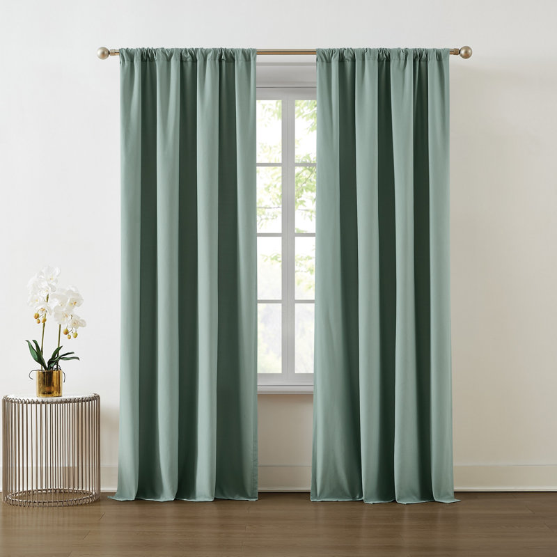 Paire de rideaux semi-transparents en polyester, Vert, L 50 po x L 84 po