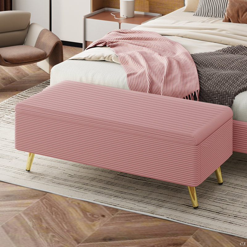Banc de rangement rembourré Genina, Rose