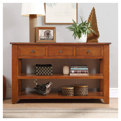 48'' Solid Pine Wood Console Table with Distressed Vintage Finish, Brown Entryway Sofa Table